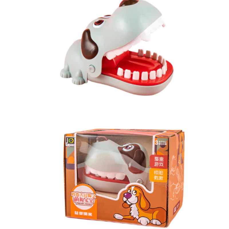 Plastikowa zabawka gra „gryzący pies” – duża zabawka gryząca palce, 15×10×8 cm, kolor khaki niebieski